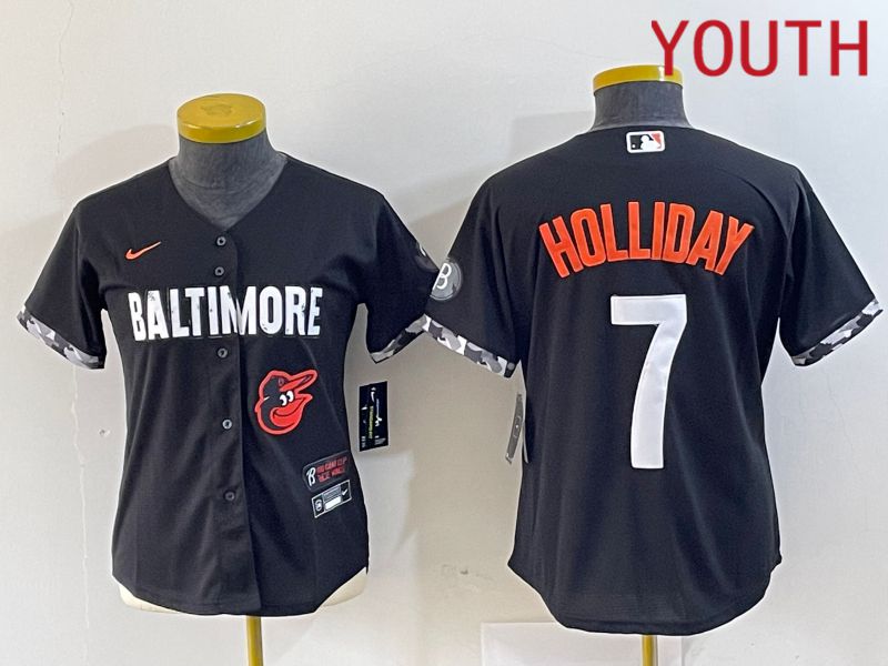 Youth Baltimore Orioles 7 Holliday Black City Edition Nike 2024 MLB Jersey style 2